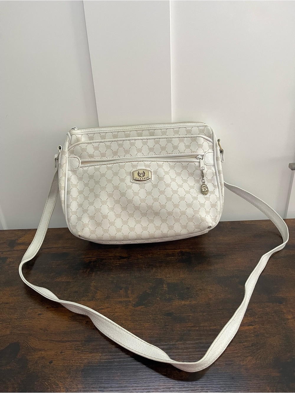 VR Vintage Monogram Ivory Crossbody Bag with Accent Hardware